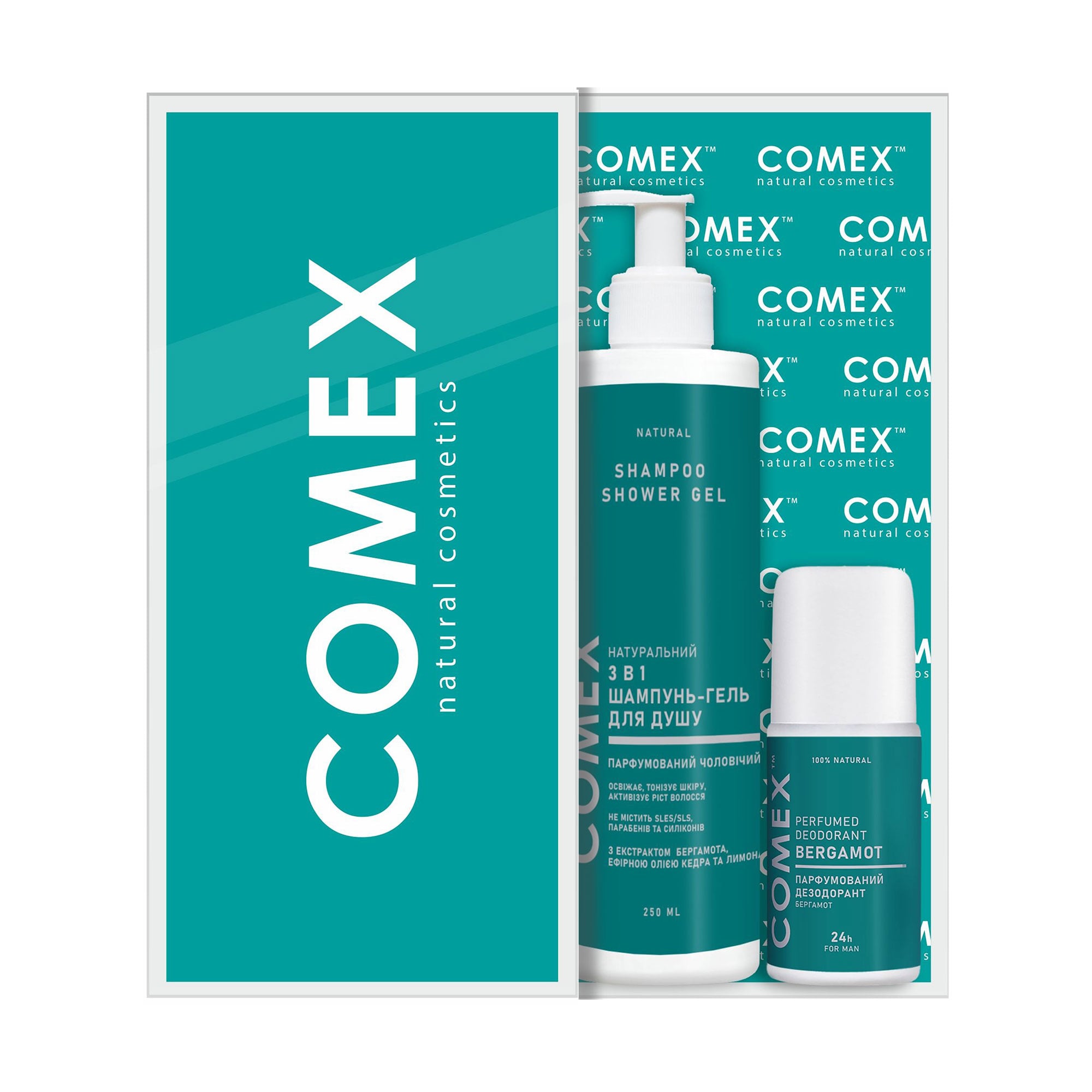 Чоловічий подарунковий набір Comex Bergamot (шампунь-гель для душу 3 в 1, 250 мл + дезодорант, 50 мл)