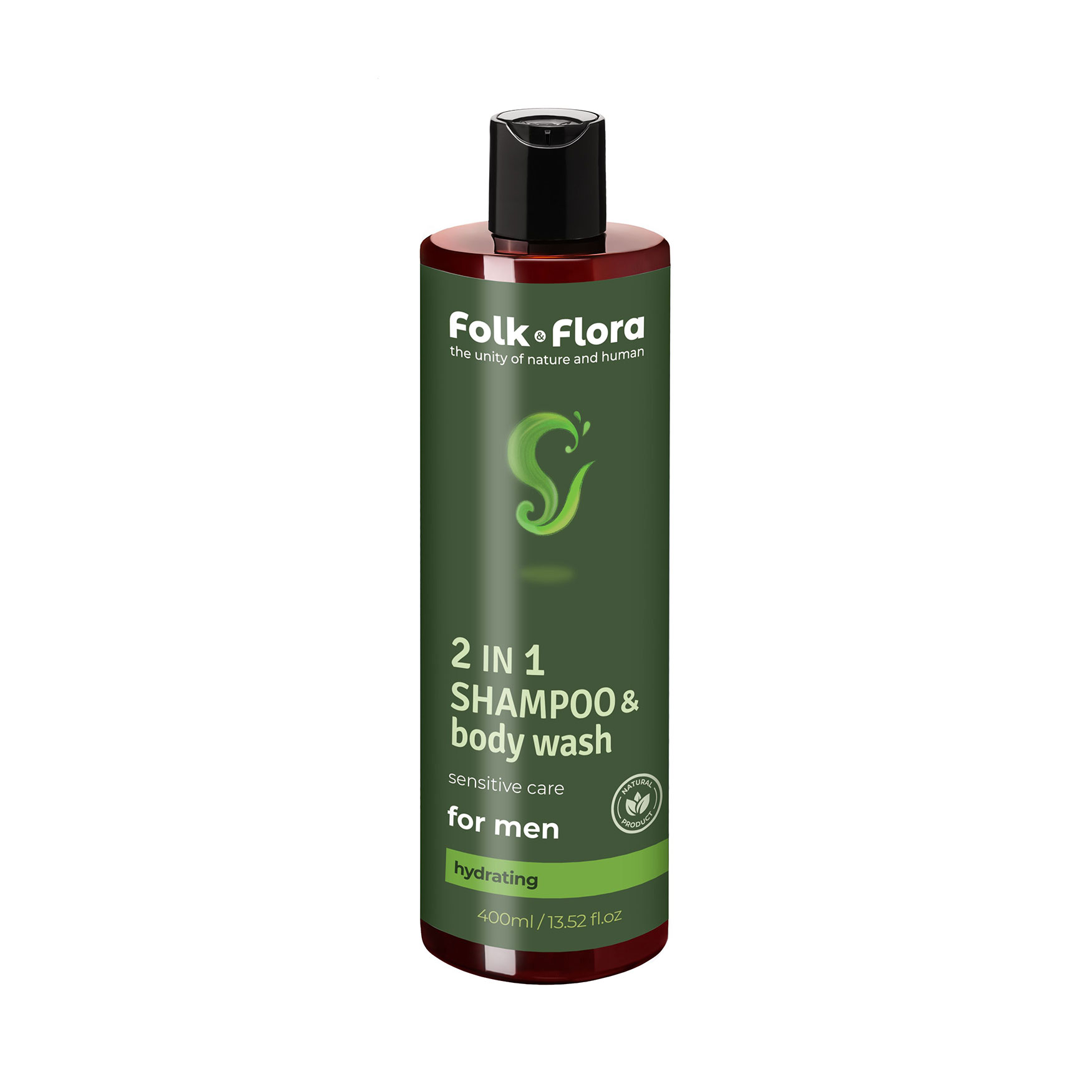 Чоловічий зволожувальний шампунь-гель для душу 2 в 1 Folk &amp; Flora 2 In 1 Shampoo &amp; Body Wash, 400 мл